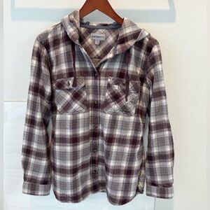 Carhartt Maroon and White Plaid Hooded Shirt
